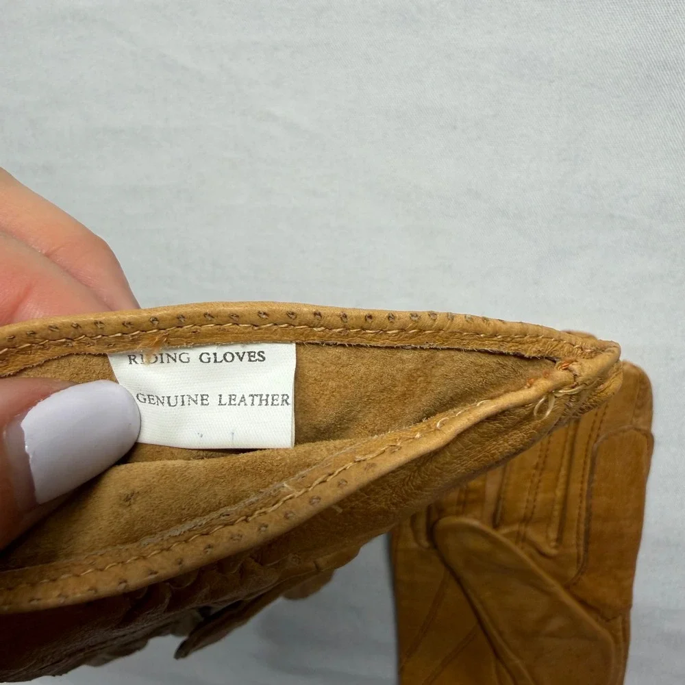 Vintage Leather Riding Driving Gloves Tan Perforated Womens XS Youth Equestrian